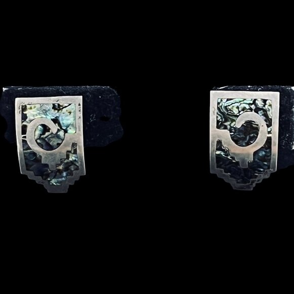 Vintage Hecho En Mexico Sterling Silver And Abalone Screw Back Earrings (5274) - Picture 1 of 6